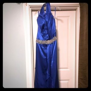 Royal blue gown with beaded waist and slit
